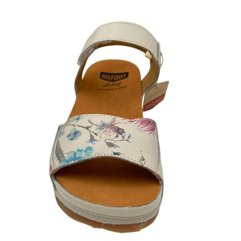 Onfoot Womens‎ Open Toe Leather Sandals Size 9/41 Beige/Multicolor Floral Print